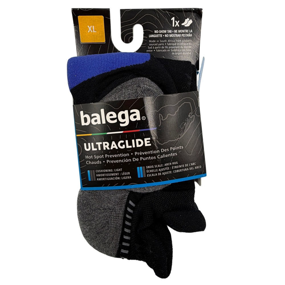 Balega Ultraglide Socks Men XL Black Grey New No Show Tab Running 8005/0300/XL